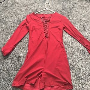 Red lace up romper