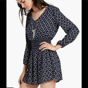 Lucky Brand Navy Blue Multi Printed Smoked Dress