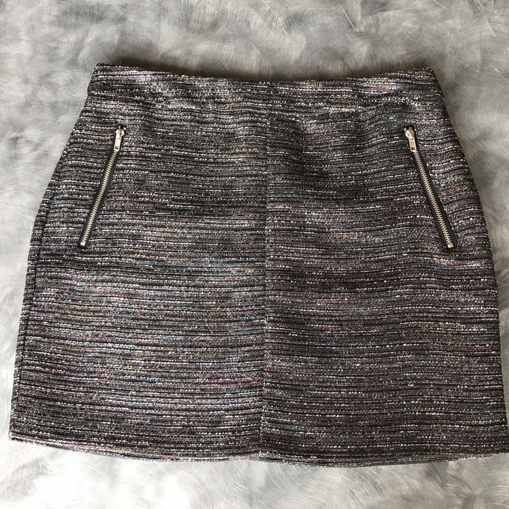 Textured Mini Skirt with Front Zippers