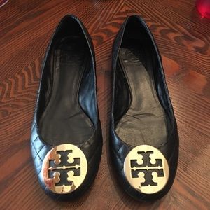 Black, Quilted Tory Burch Flats