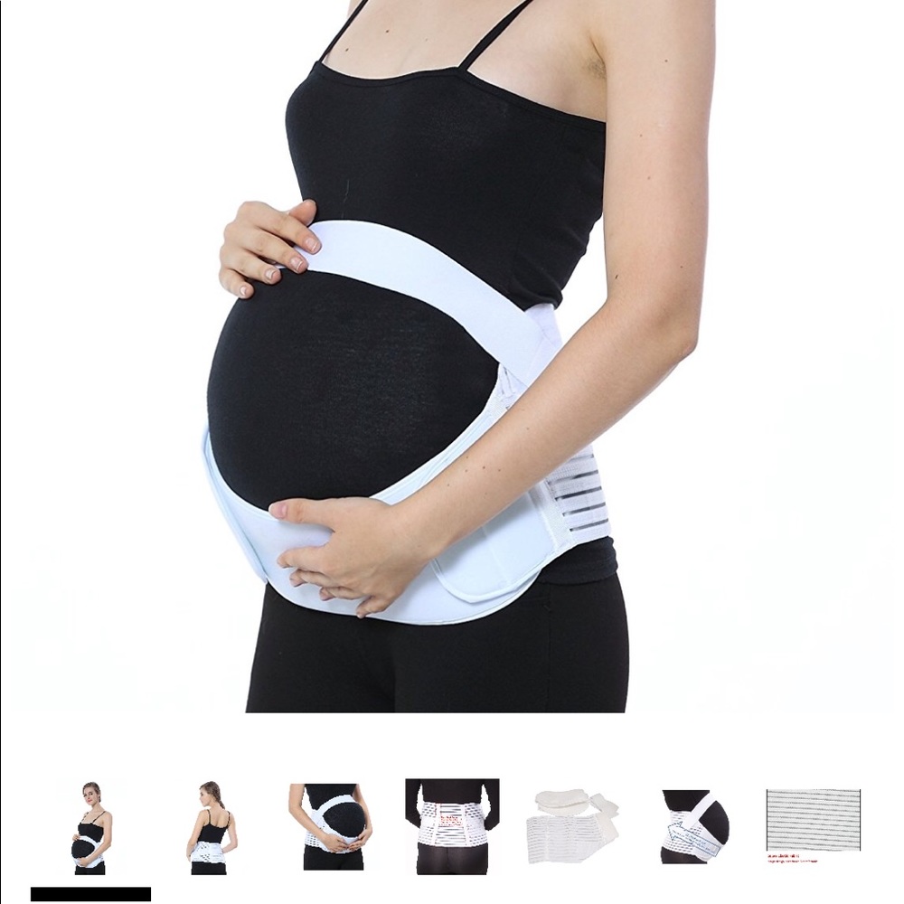 White maternity belly and back support.