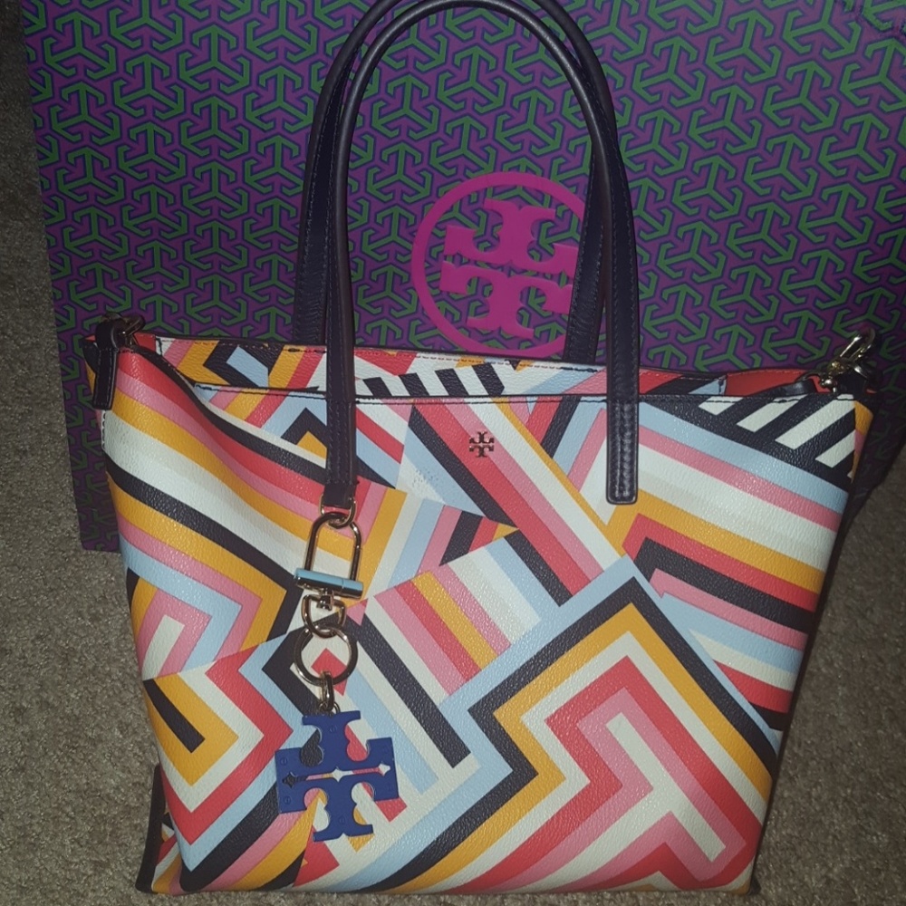 Tory Burch Mini-Tote Abstract Chevron Pattern