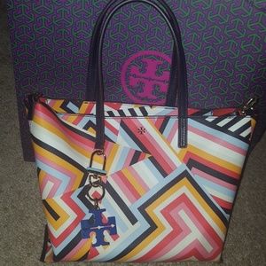 Tory Burch Mini-Tote Abstract Chevron Pattern