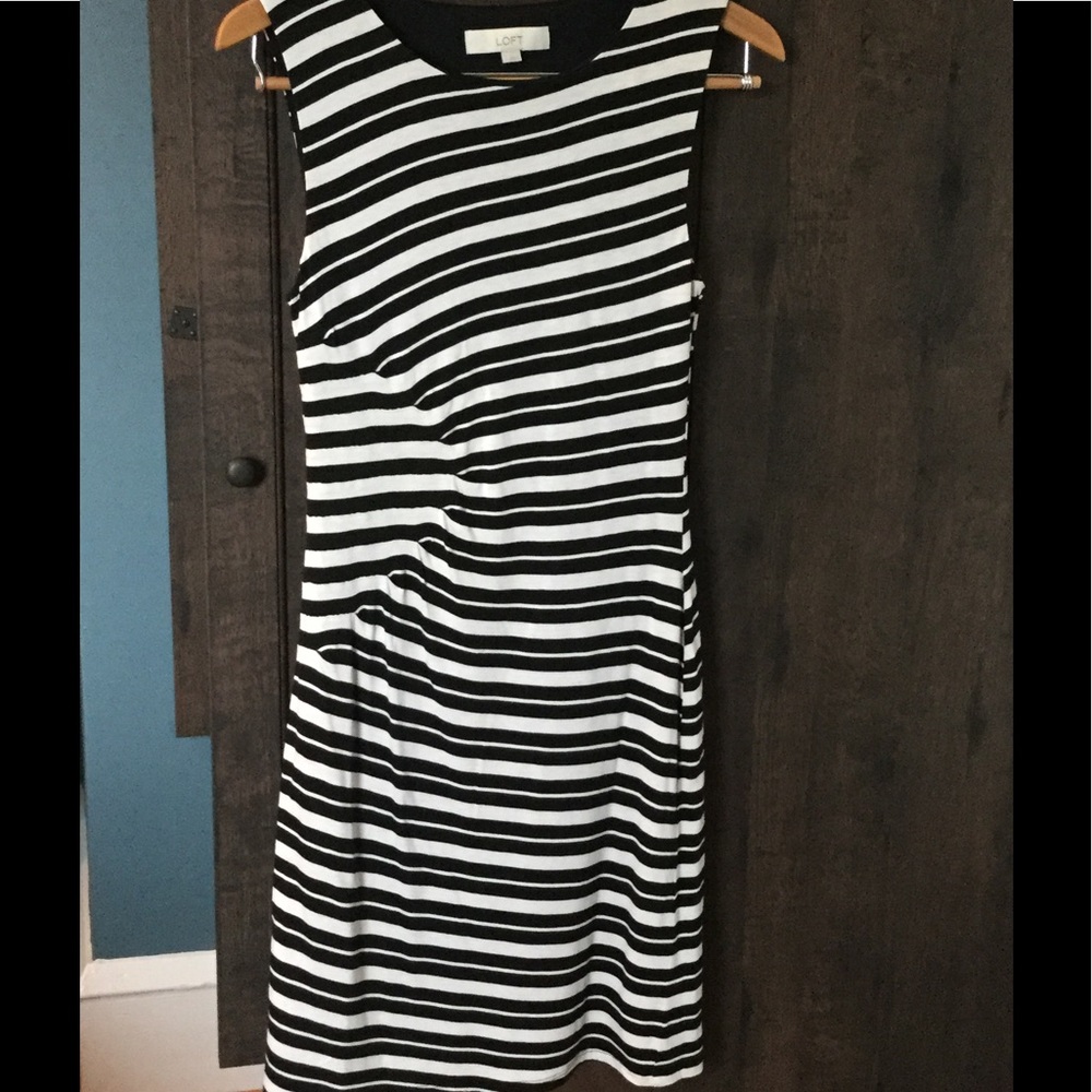 LOFT striped dress with flattering ruched waist!