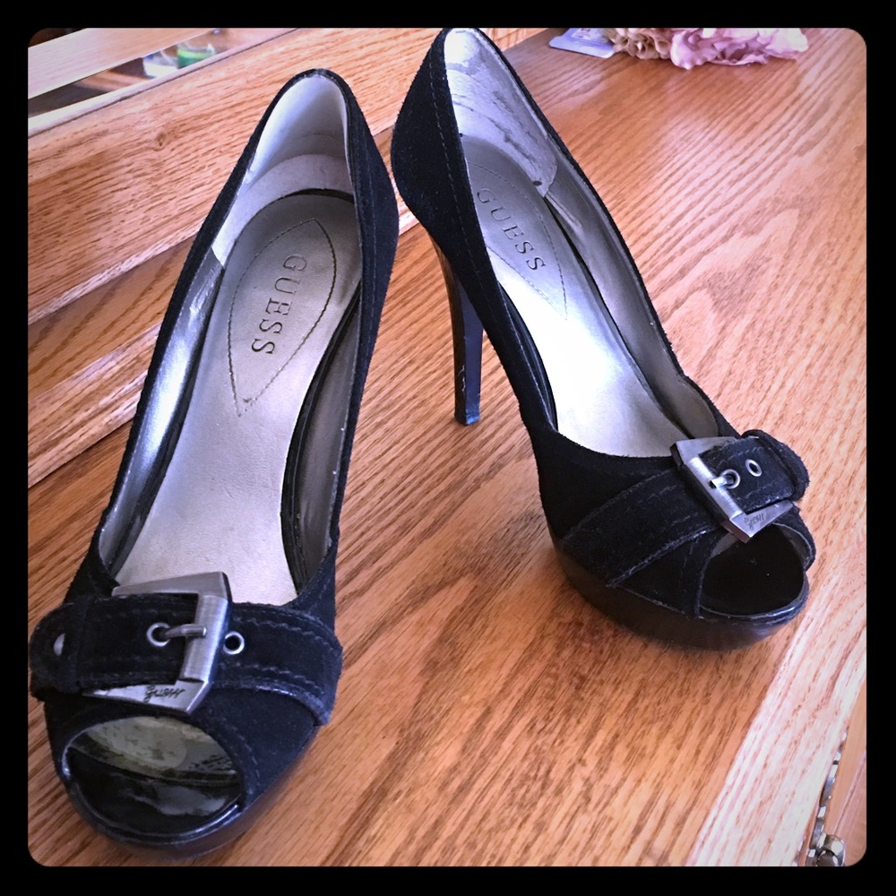 Guess Black Suede Heels Size 7.5 - Picture 2 of 4
