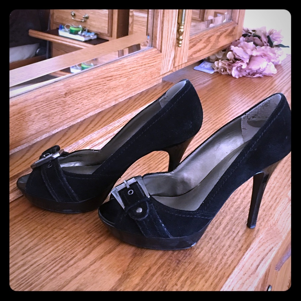 Guess Black Suede Heels Size 7.5 - Picture 4 of 4