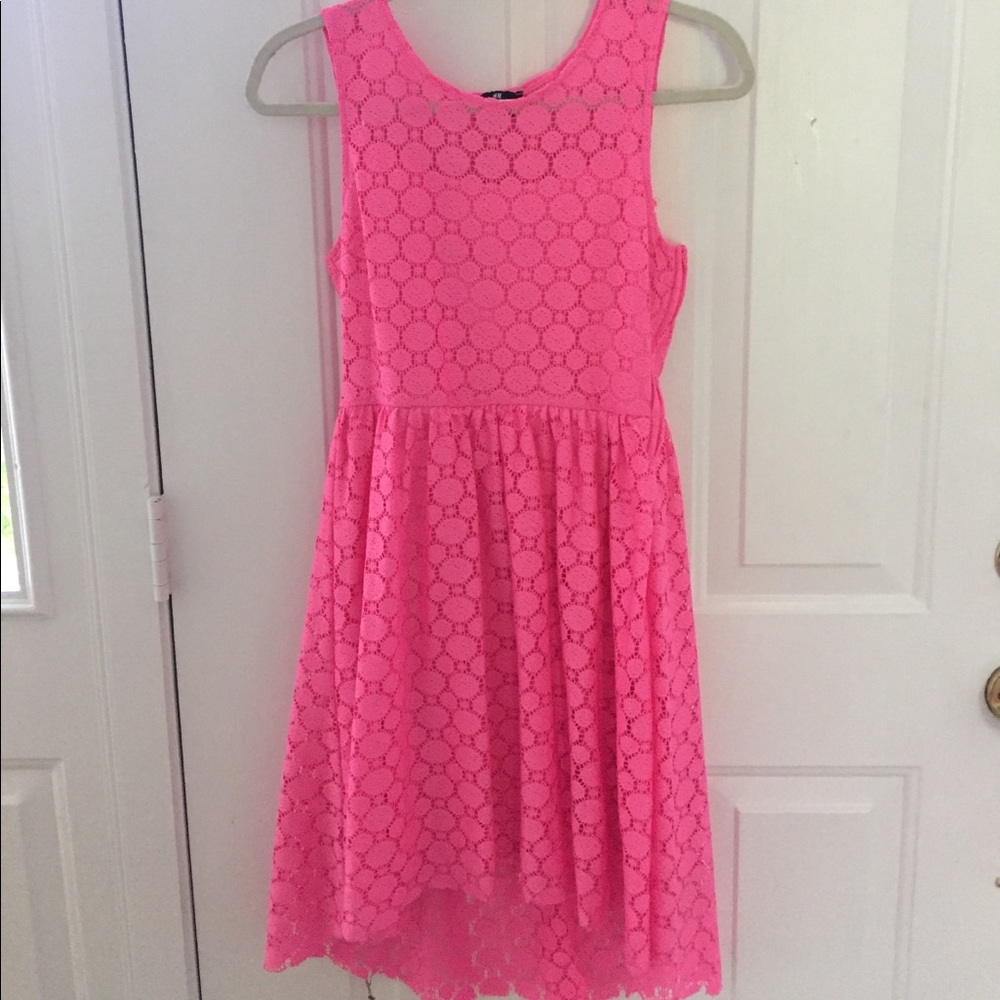 Hot pink lace hi lo hemline dress