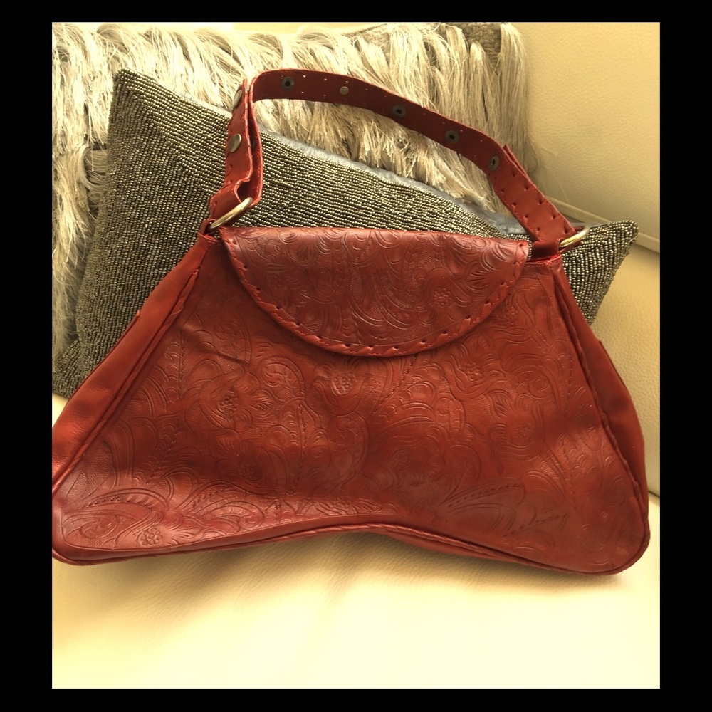 Red leather cut bag