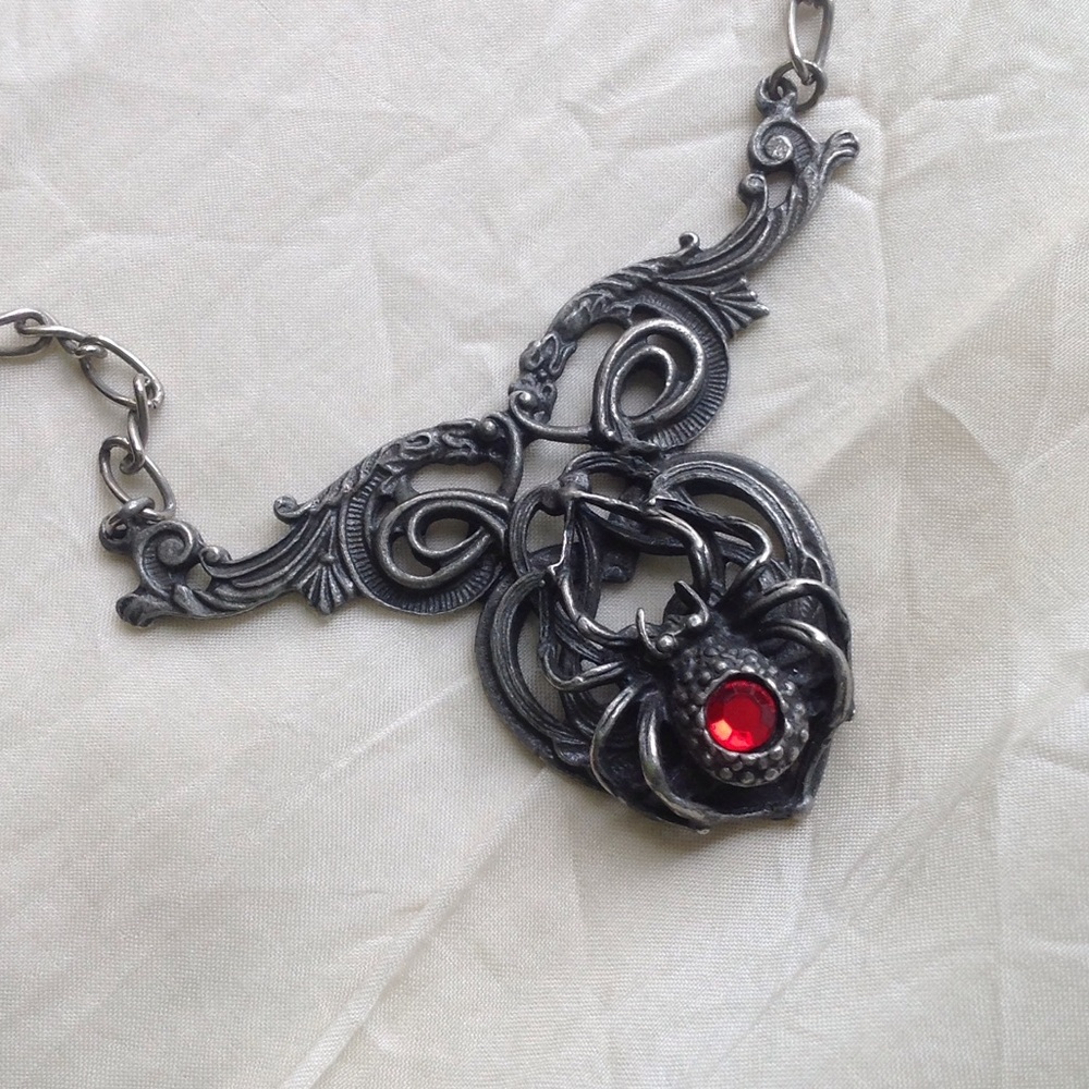Spider and red stone necklace