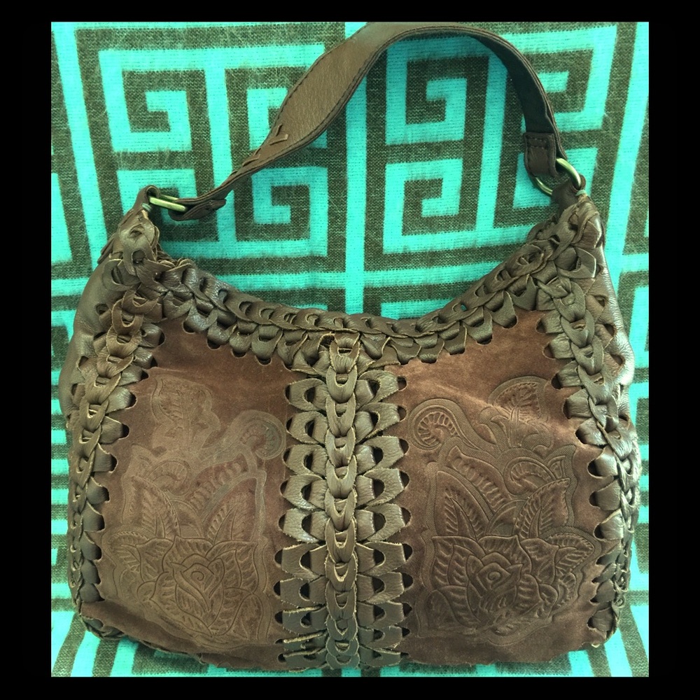 Chocolate brown leather and suede hobo bag
