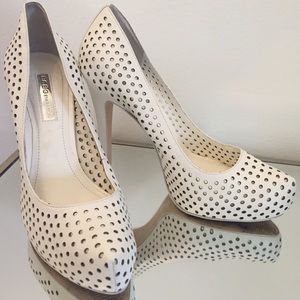 BCBG White high heels