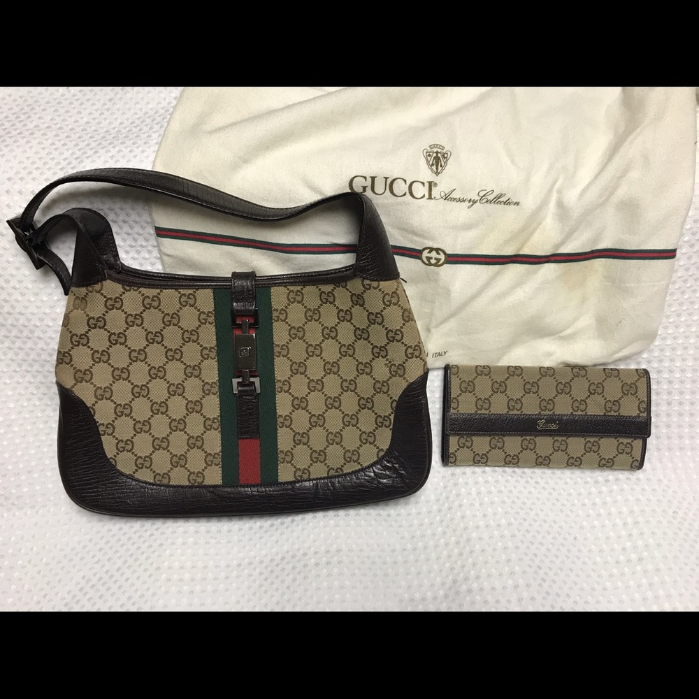 Gucci Jackie O Monogram Leather Purse  w/ Dust Bag