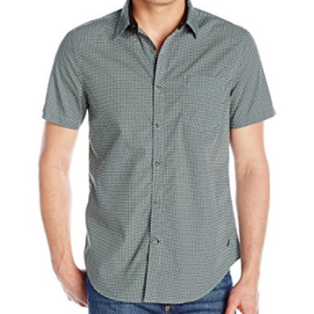 nautica men's slim fit geo print short sleeve shir
