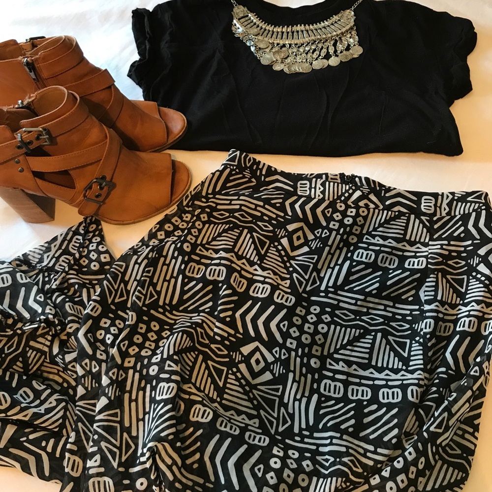 Black and white sheer tribal maxi skirt