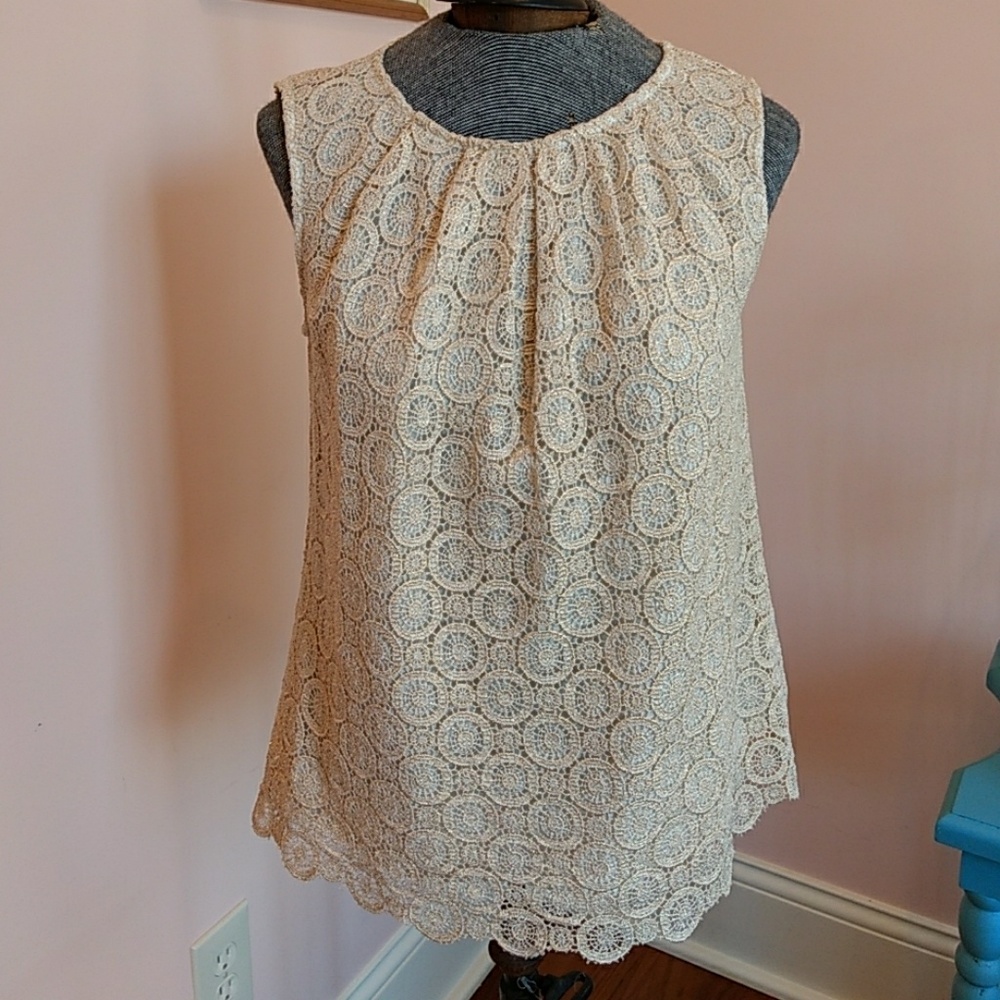 Talbots Gold Lace Sleeveless Top