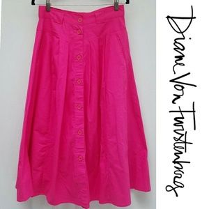 Vintage DVF Sport Pleated Button Up Midi Skirt