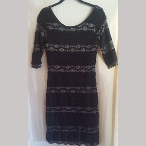 Black & Silver Lace Low-back Dress