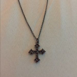Small black heart cross necklace