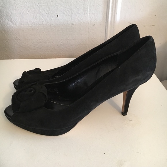 Kate Spade black suede peep toe heels pumps  10 - Picture 2 of 4
