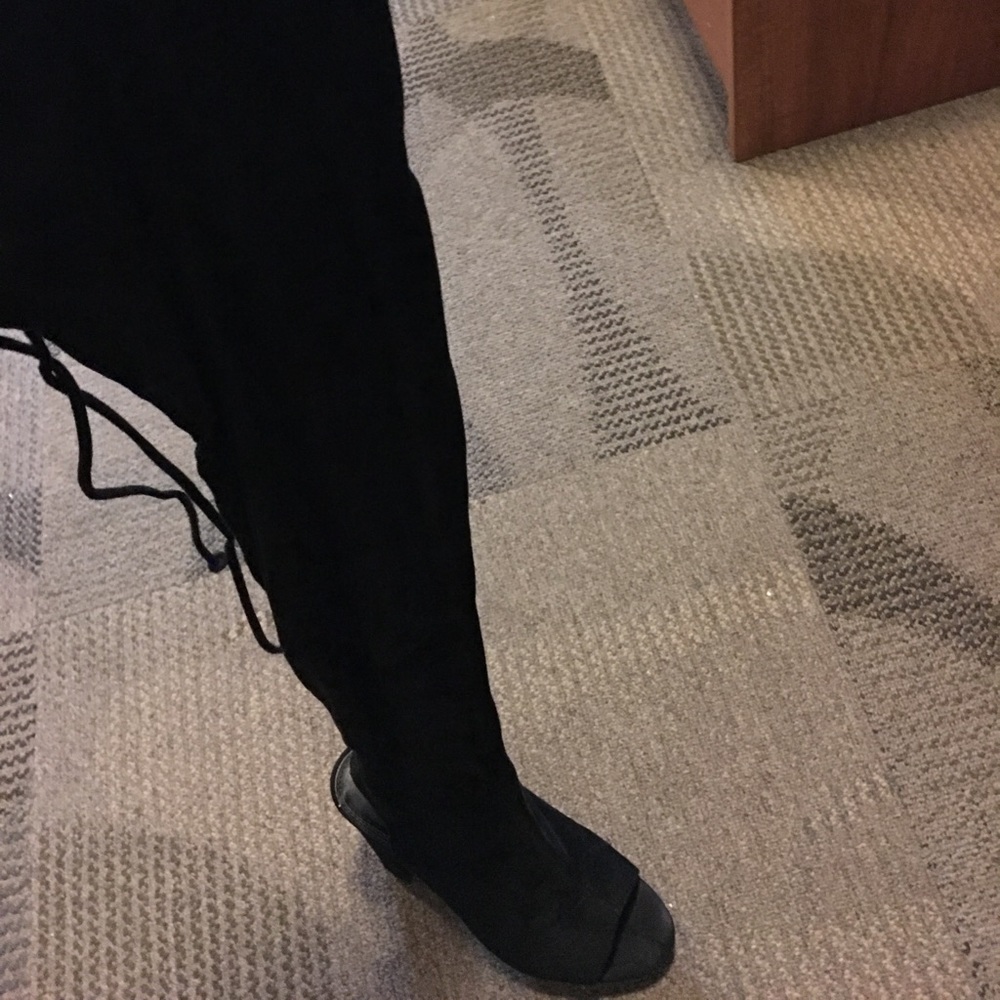 Open toe thigh high heel boots