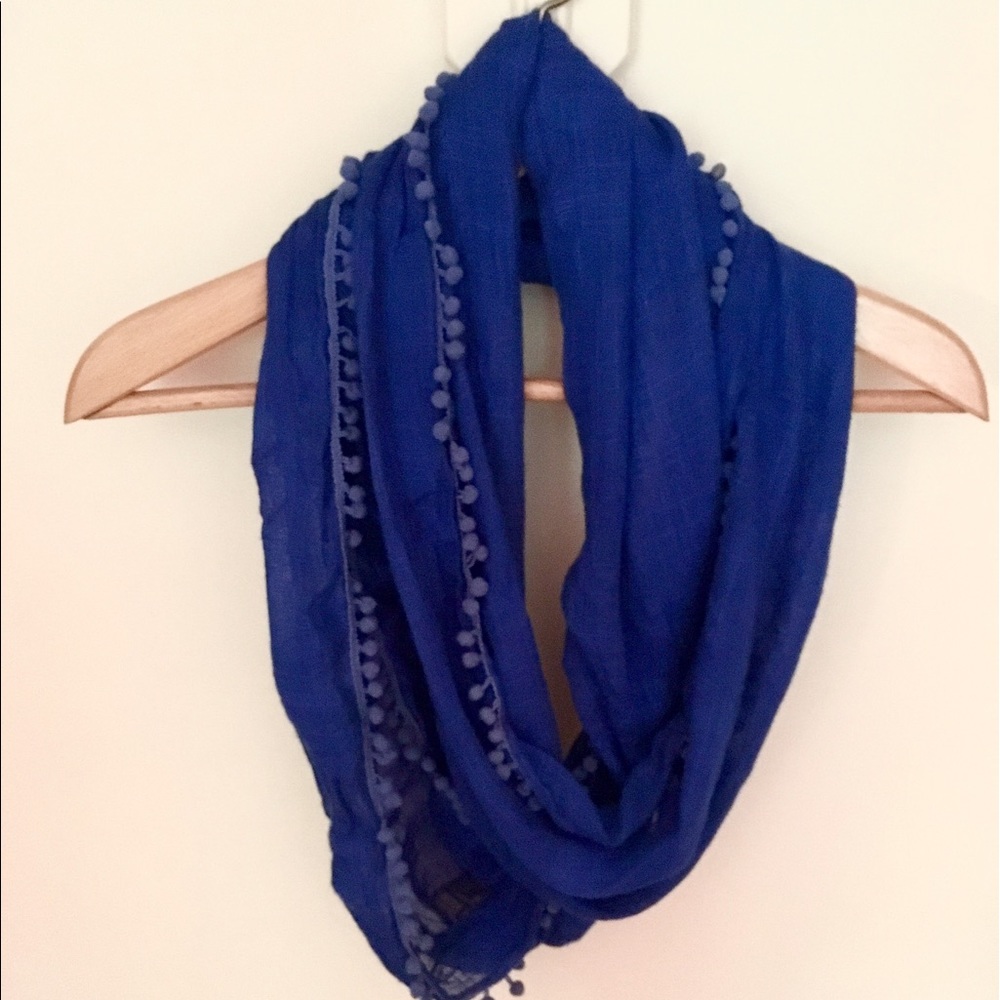 J. Crew Blue Pom-Pom Infinity Scarf