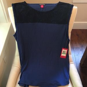 Vince Camuto NWT blue/black lace tank