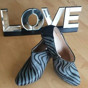 Calvin Klein Black/Gray Zebra Striped Ankle Boots