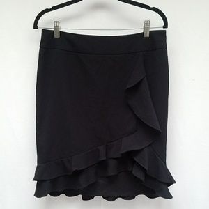 WHBM Ruffle Trim Faux Wrap Cross Hem Skirt