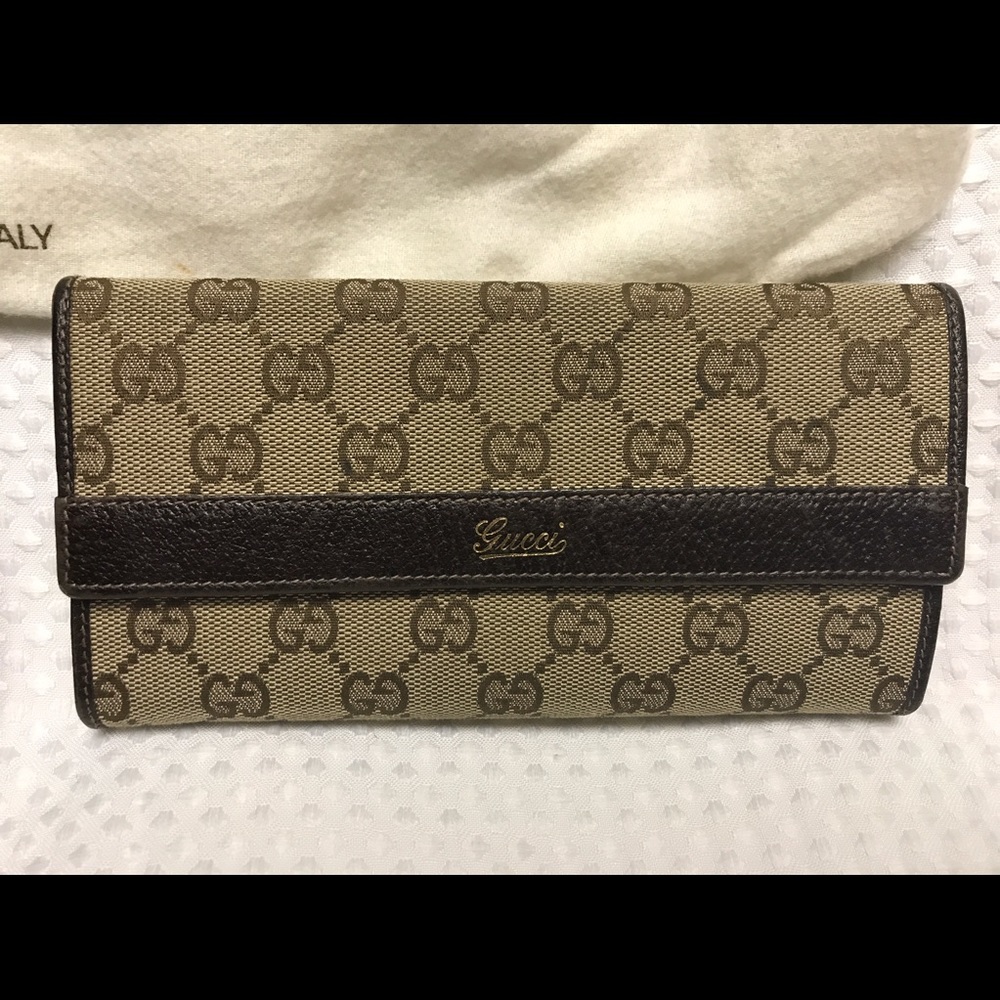 Authentic Gucci Monogram Brown Leather Wallet