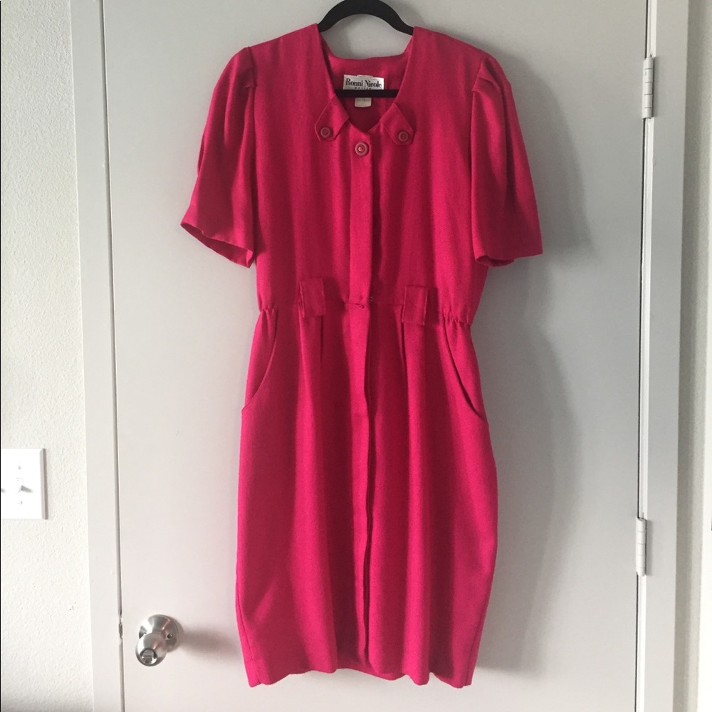 Vintage fuschia button up dress - size 8/10