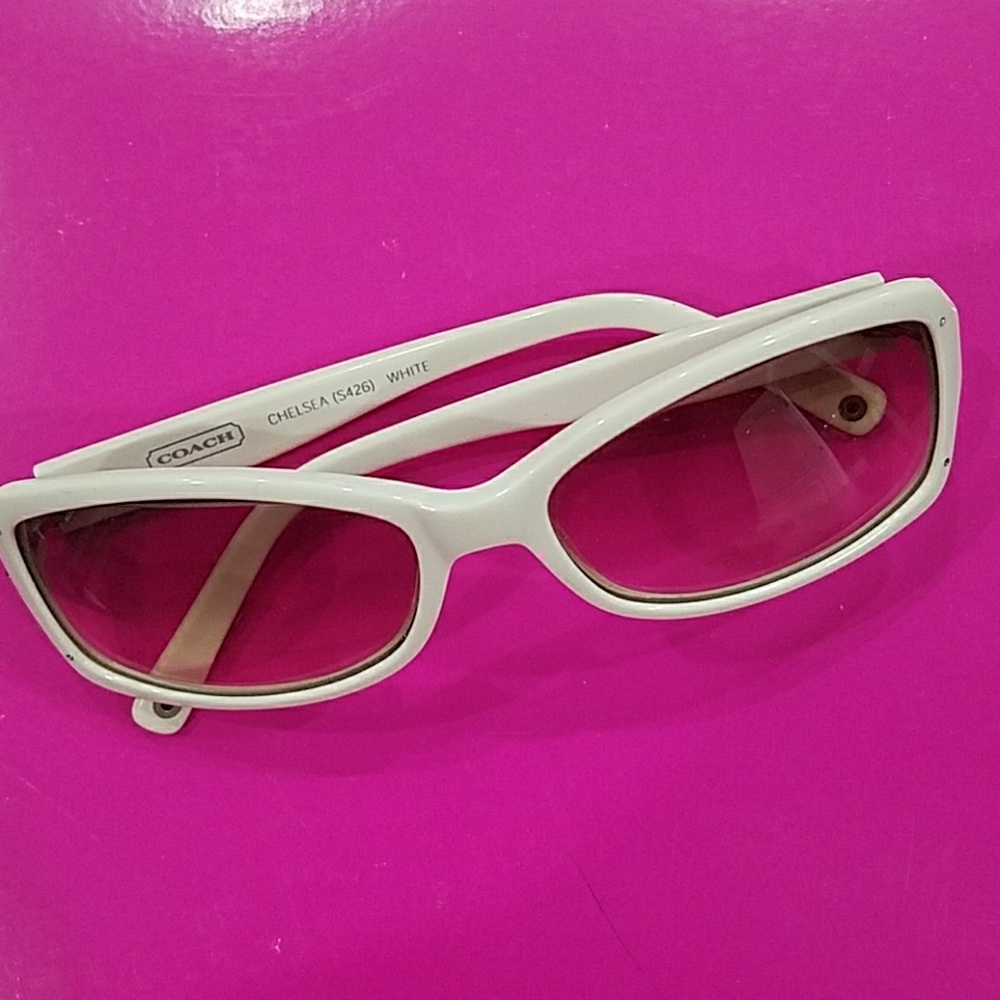 COACH white sunglasses with multi colored stones