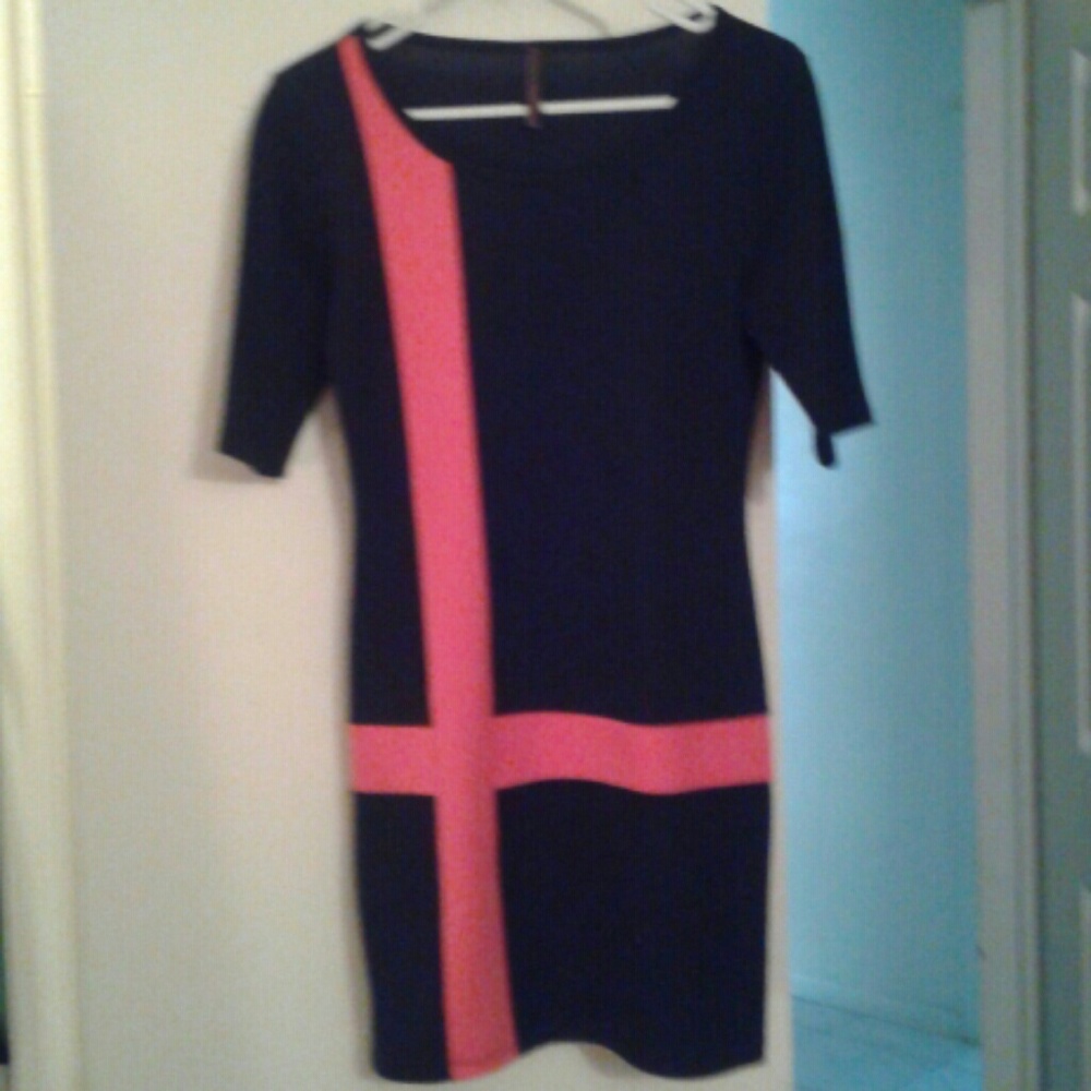 SALE! Vintage Dress navy with dark peach stripes mini dress nice colors