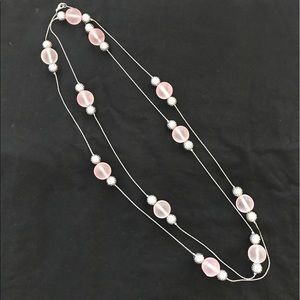 Pink and silver beaded Long necklace