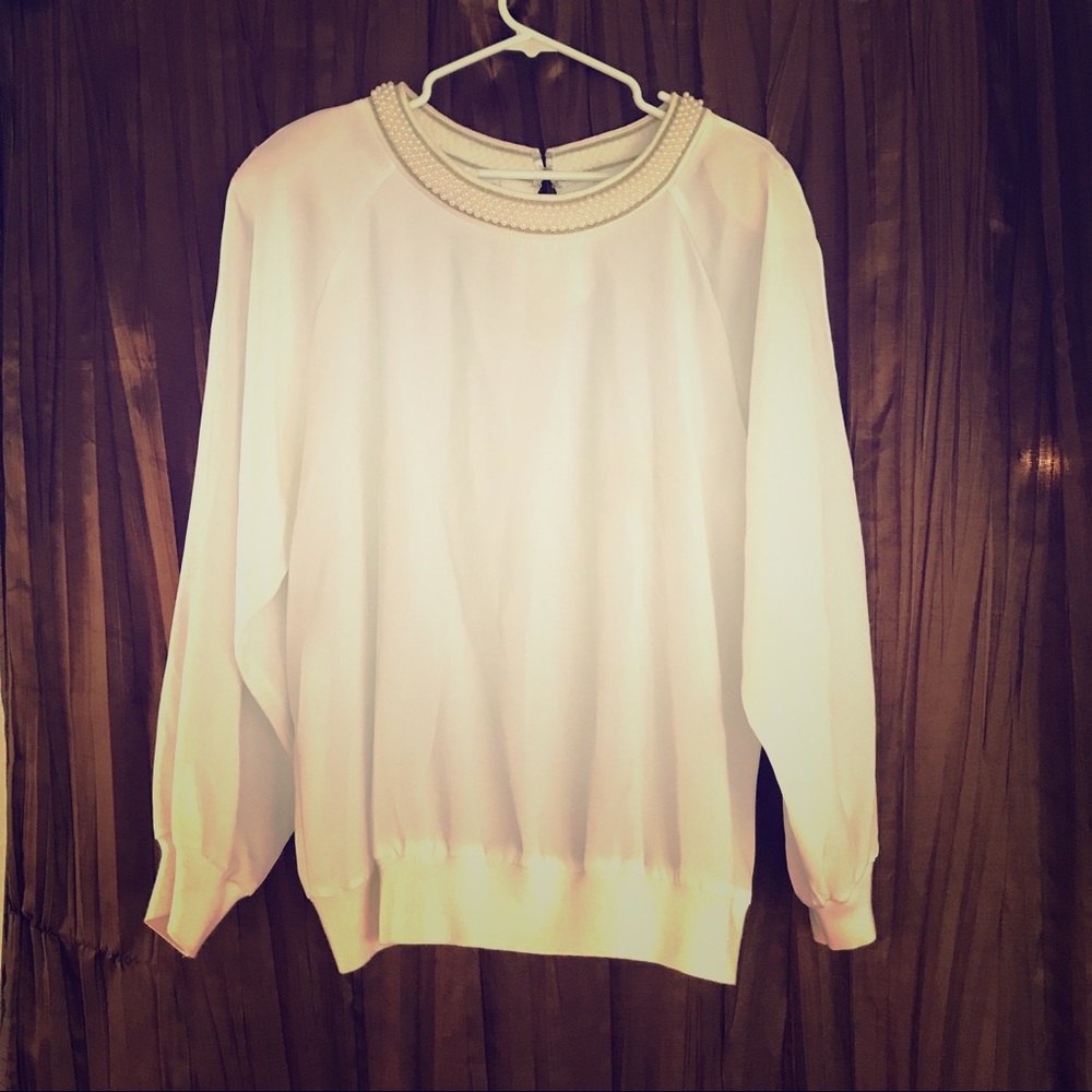Vintage blouse with pearl neckline