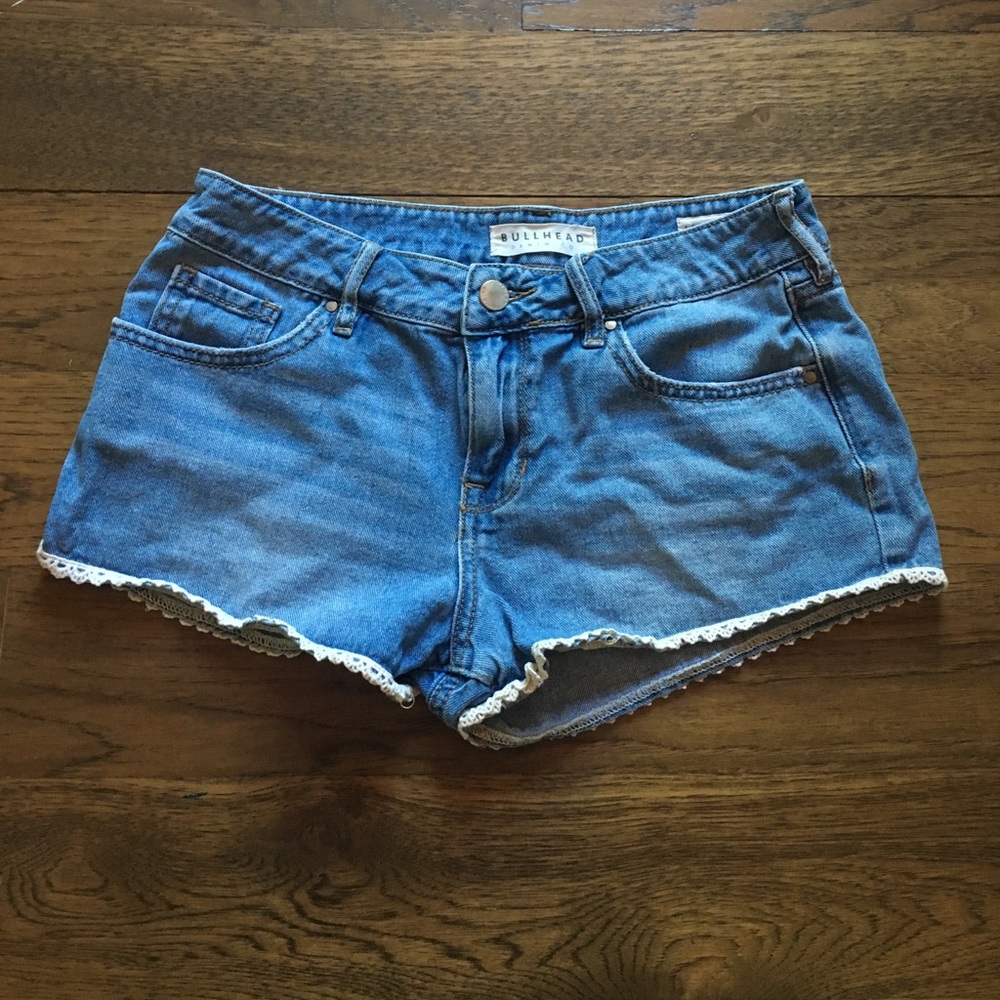 Laced edge jean shorts