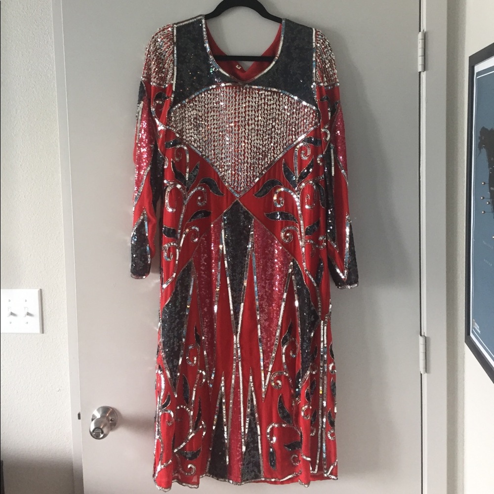 Red and silver *vintage* sequin dress - size M