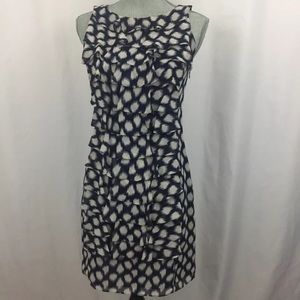 ADRIANNA PAPELL Blue Ivory Polka Dot Ruffle Dress