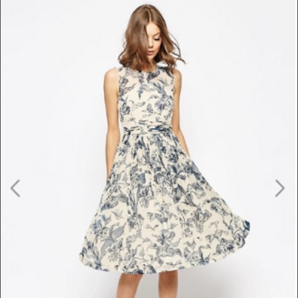 ASOS midi dress with rouche panel detail in Print