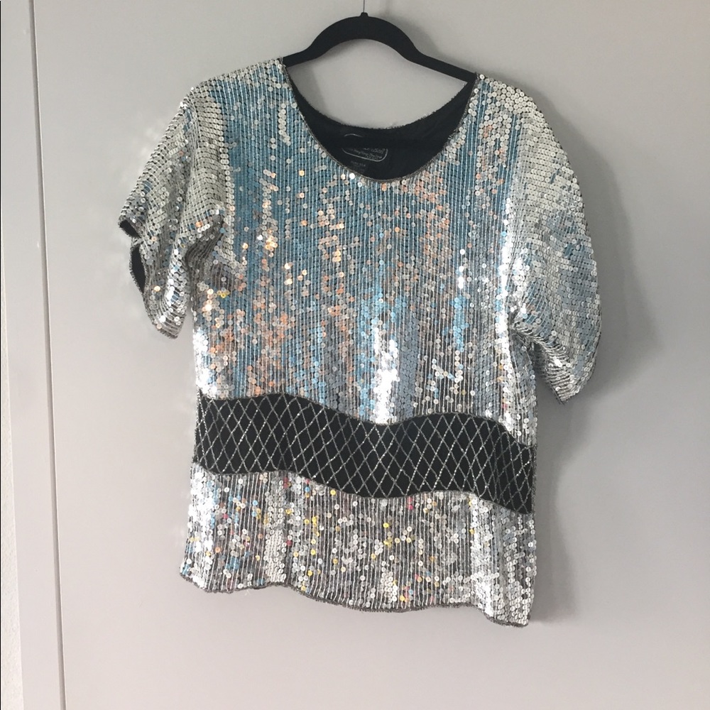 Silver sequin *vintage* blouse - size large