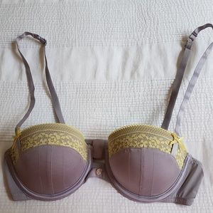 Lilac and yellow lace accented bra