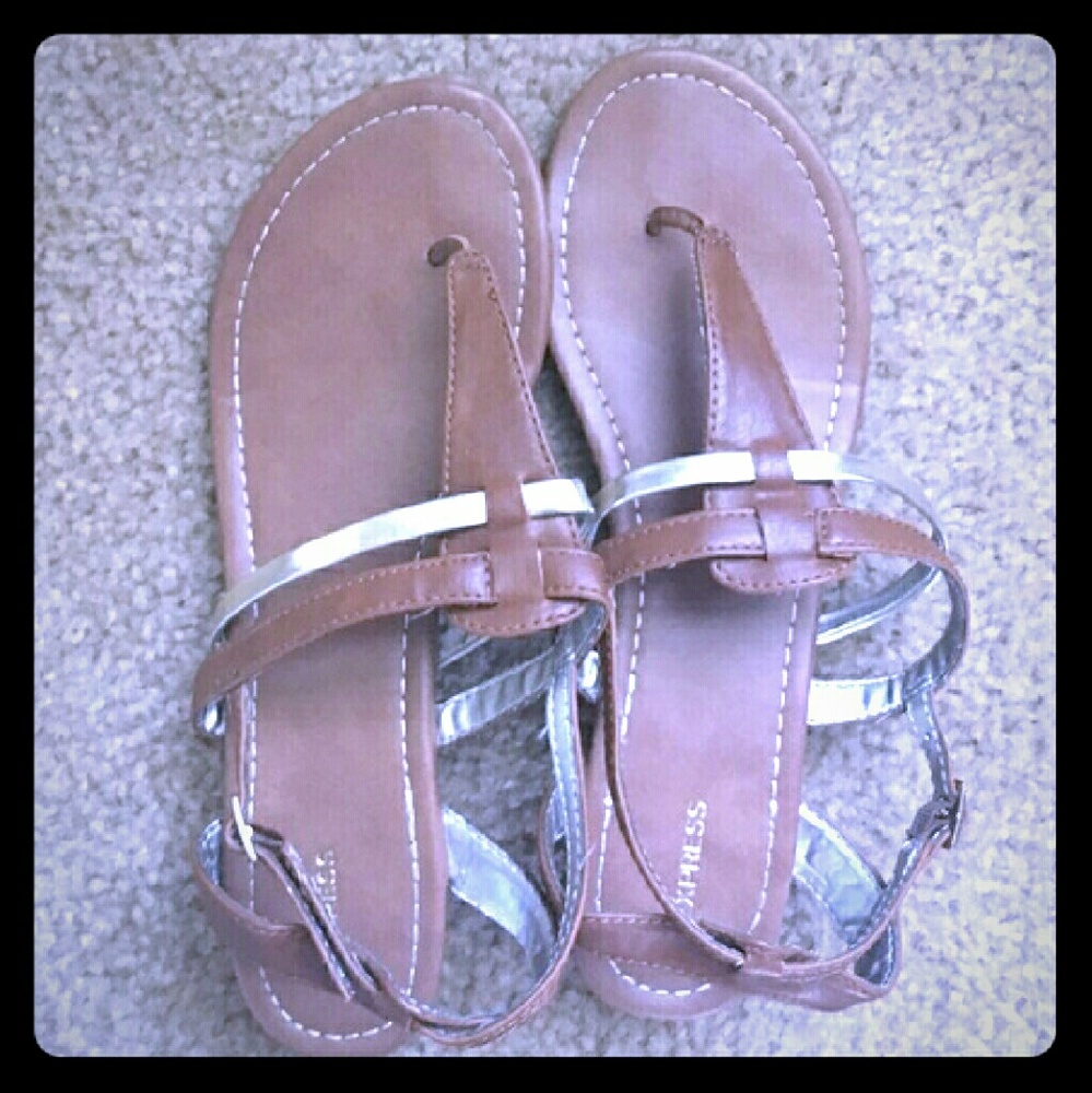 Express Taupe & Gold platform sandals