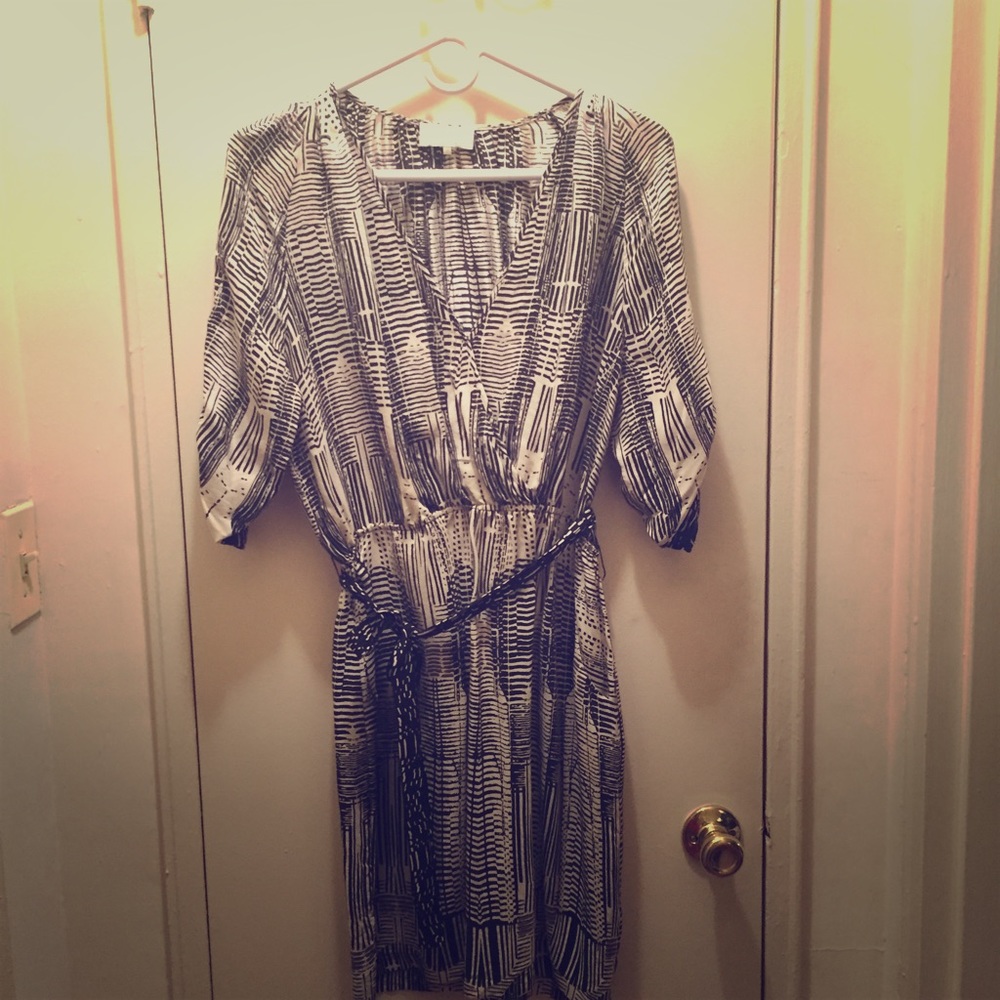 Black and ivory faux wrap dress