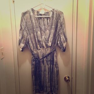 Black and ivory faux wrap dress