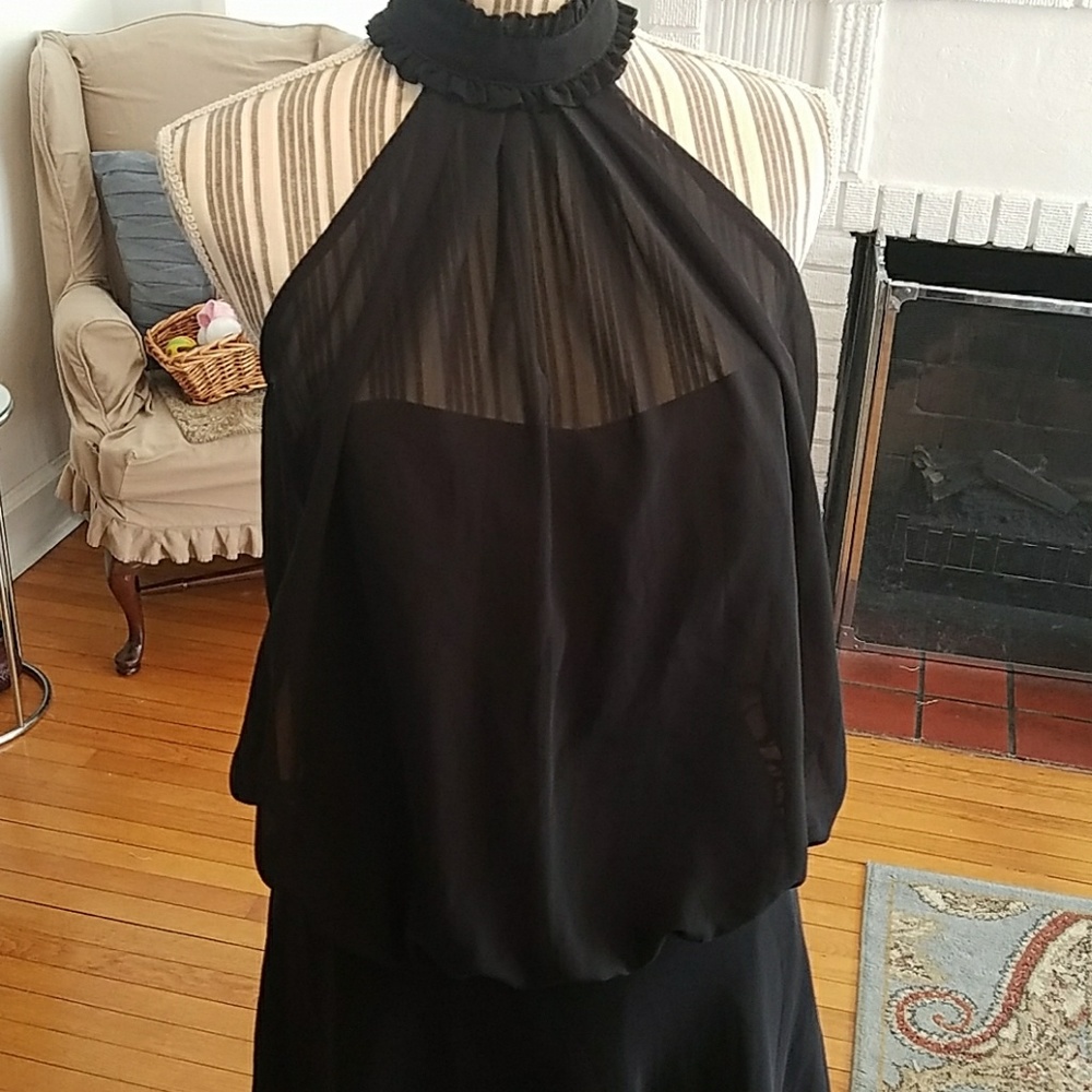 Classy Sheer Black Halter Dress w Blousing sz 12