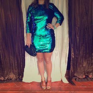 Blue green sequins cocktail dress