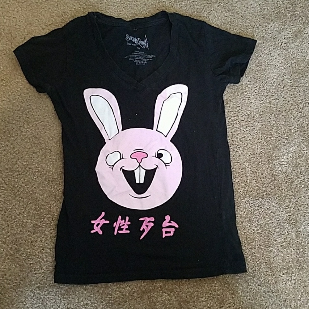 Black Sucker Punch Japanese V Neck Tee
