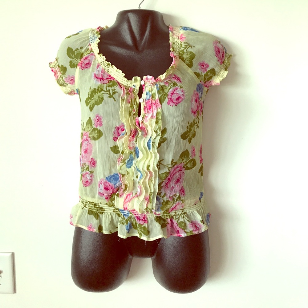 ABERCROMBIE & FITCH SHEER YELLOW FLORAL BLOUSE