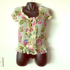 ABERCROMBIE & FITCH SHEER YELLOW FLORAL BLOUSE