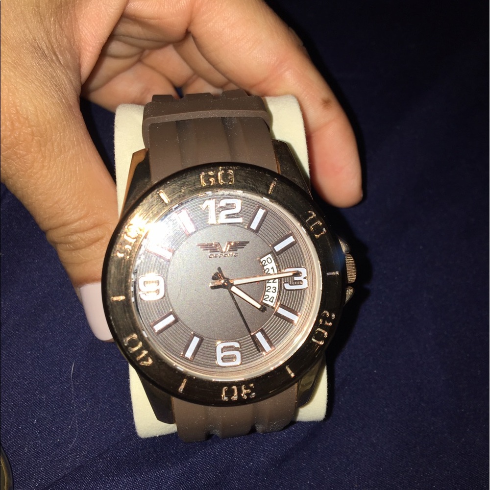 Men's Brown Watch Rubber Band Bronze face