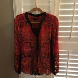 Hale Bob silk blouse with leather accents, L